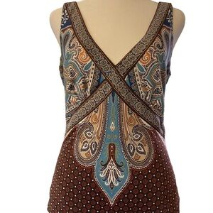 Elie Tahari lined tank Paisley Brown Teal XS/S